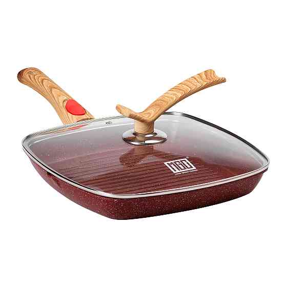 Алюмінієва сковорода-гриль 28 см зі скляною кришкою Square Red MGC HP-4-462R Коломия