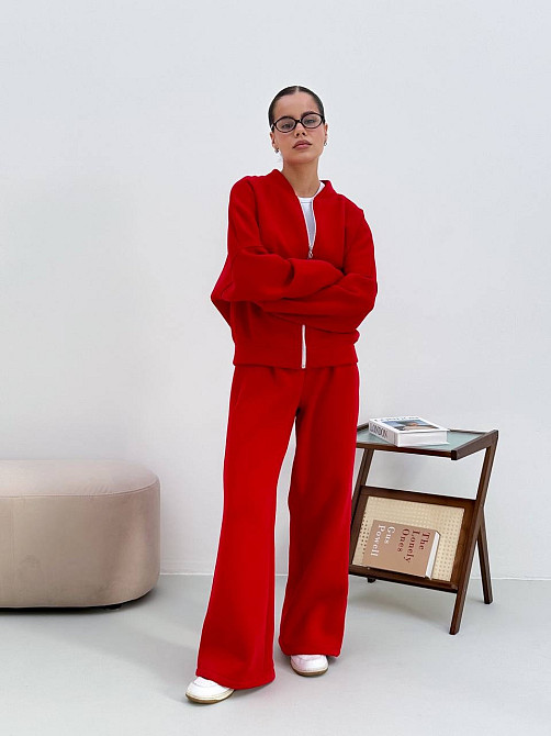 Теплий костюм на флісі жіночий з широкими штанами Червоний 48/52 Харків - фото 2