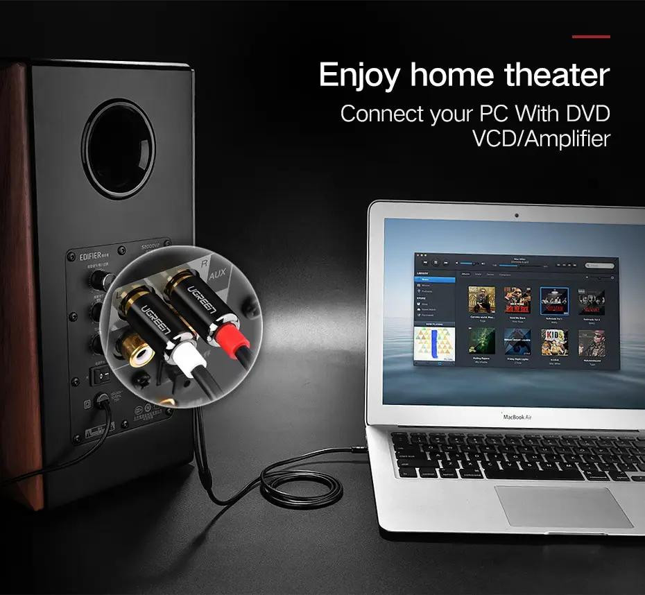 Аудіо кабель-перехідник 3.5 mm - 2RCA AV116 Ugreen 5м Луцк - изображение 3