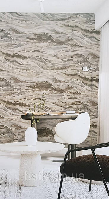 Шпалери вінілові на флізеліні AdaWall Omega1.06х10 абстракція хвиля зрізу каменю коричневі сірі срібло 23207-4 Київ - фото 1