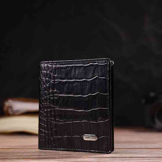 Невелике шкіряне портмоне для чоловіків з тисненням під крокодила Чорне (CANPELLINI) Київ