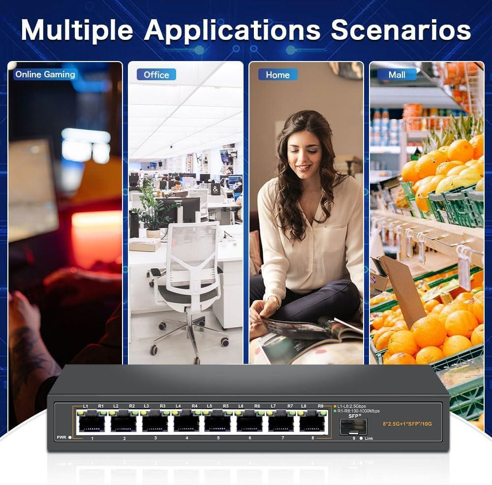 Davuaz 2.5G Ethernet коммутатор с 8 портами 2.5G Base-T и 1 портом 10G SFP, бесшумный, Plug & Play Киев - изображение 6