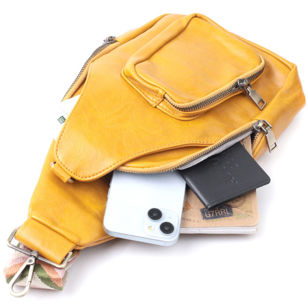 Яркая женская сумка из экокожи с акцентом на текстильную лямку Vintage 22775 Желтый Киев - изображение 8