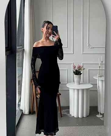 Женское романтическое кружевное платье со спущенными плечами гипюр + подкладка Черный, 46/48 Одесса