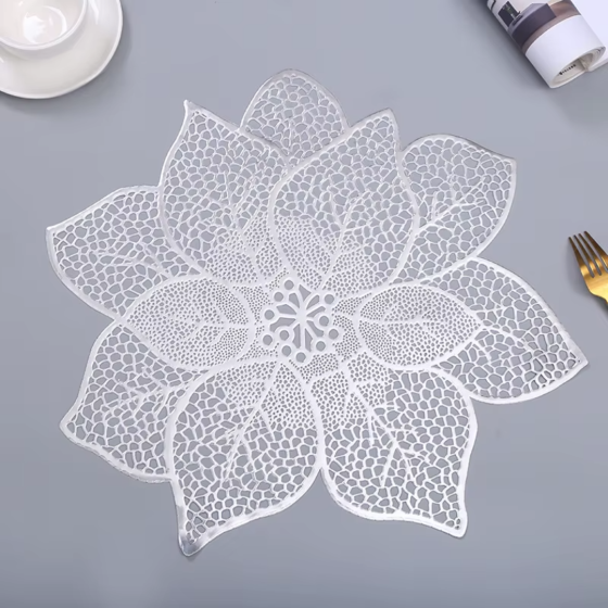 Сервірувальна серветка під гаряче ажурна, килимок сервірувальний килимок сріблястий набір 2 шт Кам'янець-Подільський