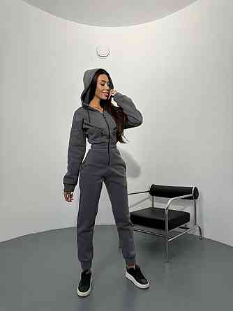 Жіночий повсякденний теплий комбінезон тринитка на флісі Графіт, 44/46 Одеса