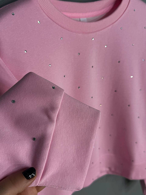 Свитшот женский W 2950 oversize с россыпью камней, розовый, one size Киев - изображение 17