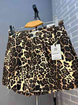 Шорты - юбка джинс Its Basic 287-38 леопардовый принт складки короткие коричневые, коричневый, 40 Киев