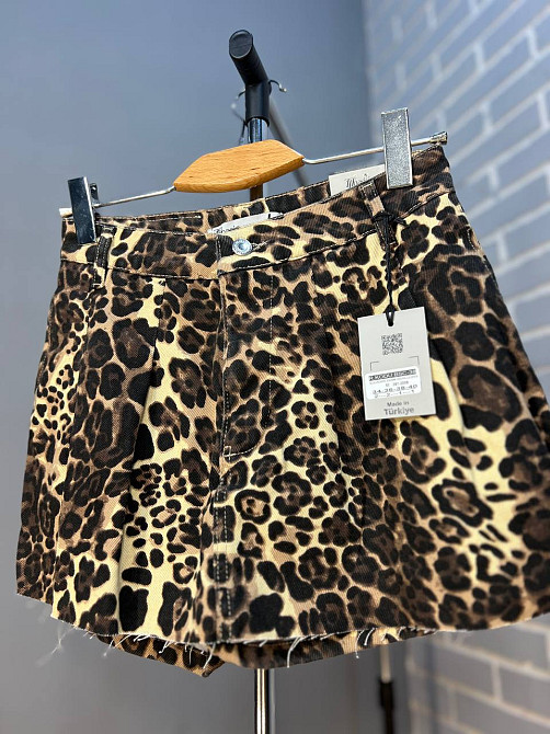 Шорты - юбка джинс Its Basic 287-38 леопардовый принт складки короткие коричневые, коричневый, 40 Киев - изображение 6