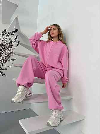 Женский стильный повседневный весенний костюм 100% хлопок Розовый Одесса