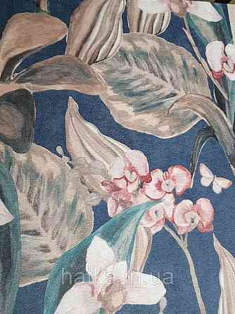 Шпалери вінілові Decoprint Breeze листя метелики квіти орхідеї лілії рожеві коричневі бордо на синьому 0.53х10 Київ