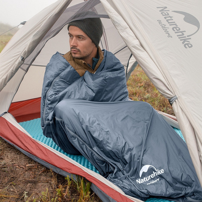 Спальник надлегкий Naturehike Ultralight LW180 NH21MSD09 лівий, (15°C), p-p M, сіро-синій Київ - фото 4