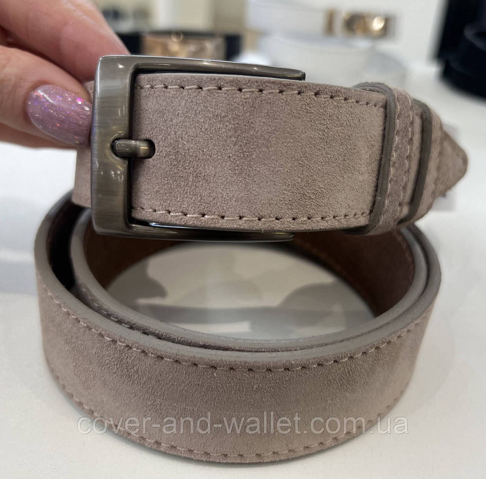 Модный бежевый мужской ремень из натуральной кожи 35мм мм PS Leather (черный) Киев - изображение 4