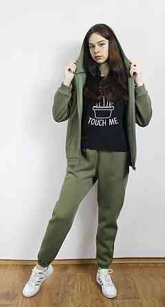 Костюм женский теплый спортивный на флисе кофта на змейке Хаки 42/44 Харьков