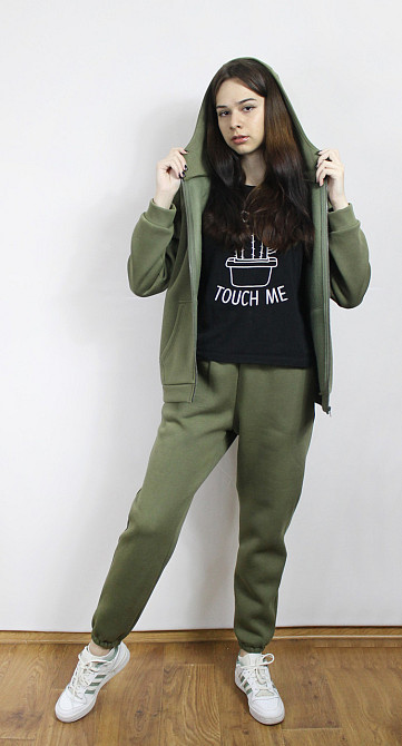 Костюм женский теплый спортивный на флисе кофта на змейке Хаки 42/44 Харьков - изображение 2