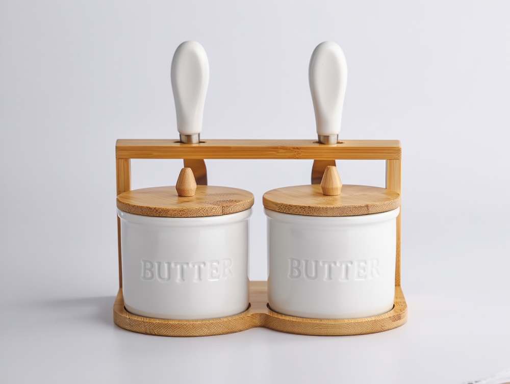 Yiwu Набір маслянок для вершкового масла 2 (шт) з ножами 2 (шт) на бамбуковій підставці SCT-641 Коломыя - изображение 2