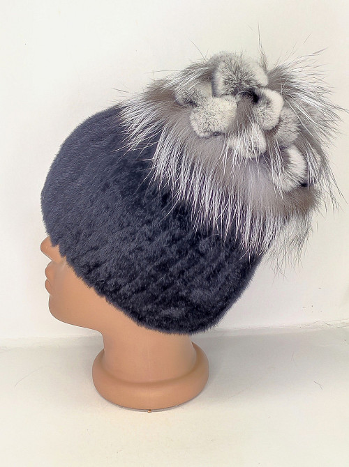 Меховая шапка женская цветок Rex Мишель Черный Харьков - изображение 7