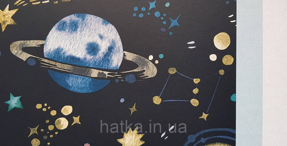 Обои флизелиновые эко Rasch Kids World 0.53х10 детские планеты созвездия звезды метеориты на черном Киев - изображение 3