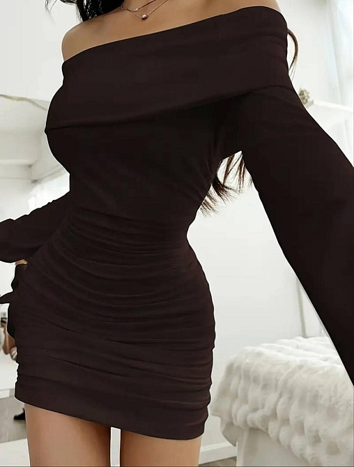 Женская стильная верхняя мини-платье из микродайвинга Шоколад Одесса - изображение 3