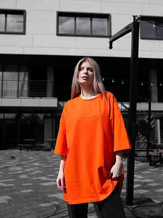 Парні футболки оверсайз(oversize) для чоловіка і дружини, для закоханих пар SANE з принтом кіт стрес помаранчеві Одеса