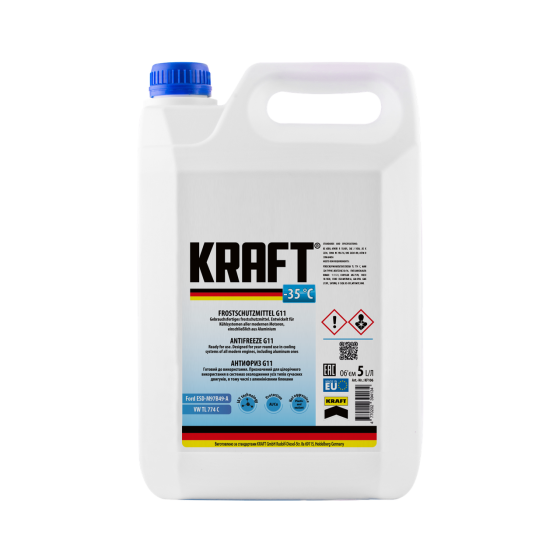 KRAFT G11 Blue -35 °C 5 л — готовий синій антифриз для легкових і вантажних автомобілів | KF106 Ковель