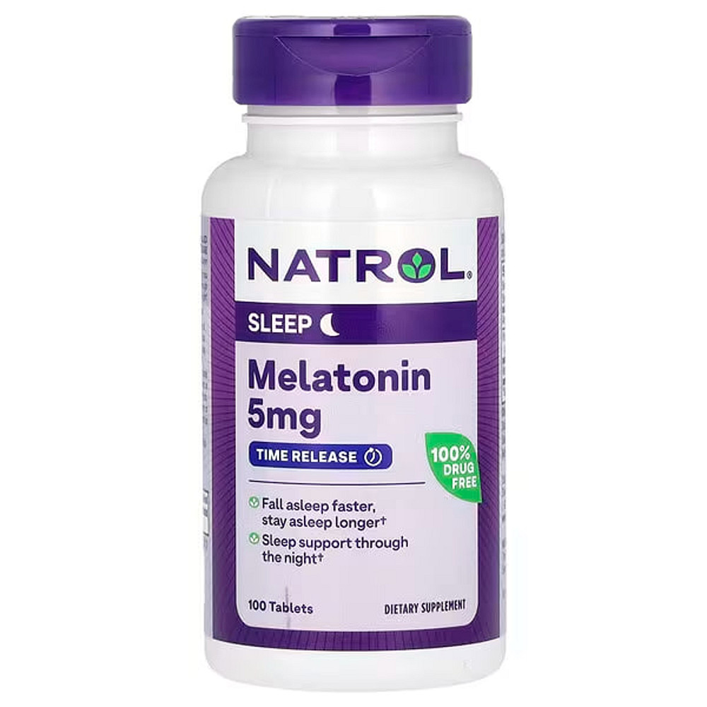 Мелатонин, Melatonin, Natrol, медленное высвобождение, повышенная сила действия, 5 мг, 100 таблеток Луцьк - фото 1