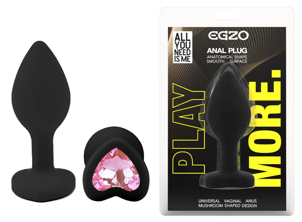 Силиконовая анальная пробка EGZO - Silicone Black Heart Plug Pink, size S Sex Aura Киев - изображение 1