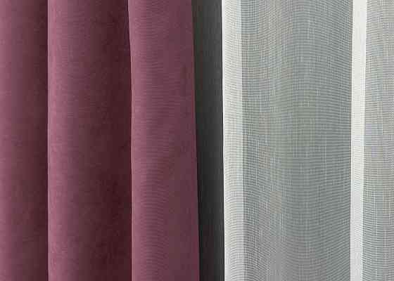 Комплект штор VR-Textil Мікровелюр Petek 200х270 2шт і Тюль 600х270 1490ш-1153т Пурпурний з білим 71-034/7 Київ