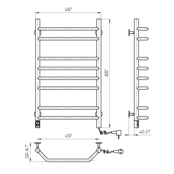 Рушникосушарка електрична NAVIN Блюз 480х800 права сенсор з таймером Київ