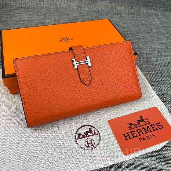 Жіночий помаранчевий гаманець шкіряний Hermes (H-5123) Lux Київ