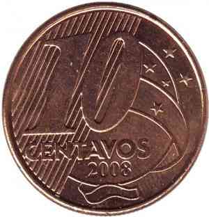 Педру I. Монета 10 сентаво. 2008,02,13 рік, Бразилія. (БС) Полтава