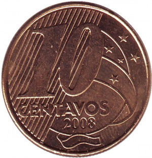 Педру I. Монета 10 сентаво. 2008,02,13 рік, Бразилія. (БС) Полтава - фото 1