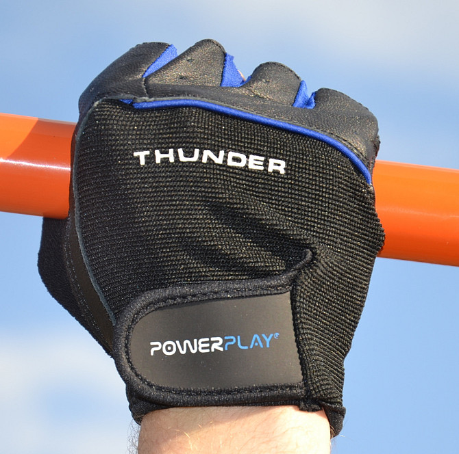 Рукавички для фітнесу PowerPlay 9058 Thunder чорно-сині M Каменское - изображение 10