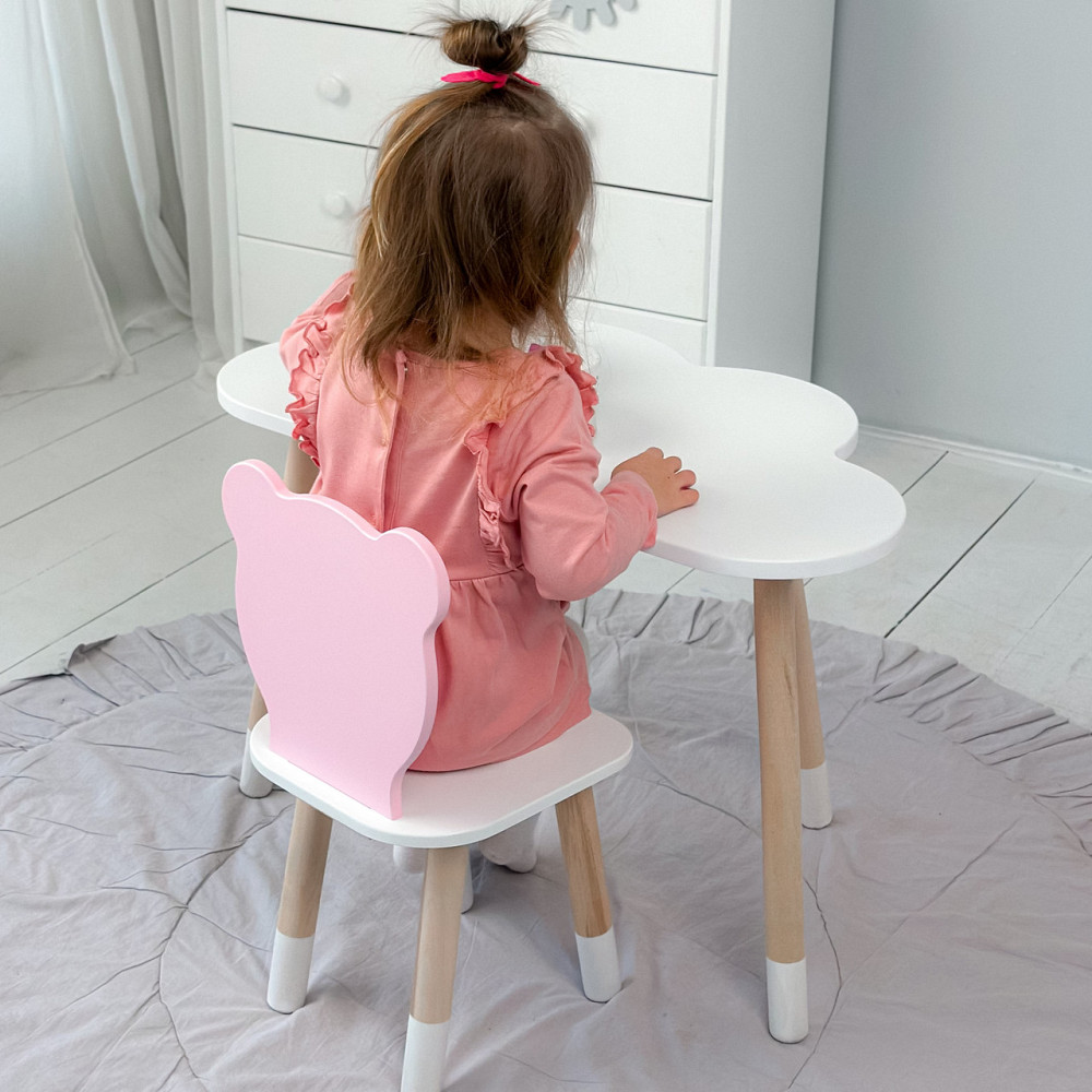 Дитячи набір столик та стільчик, стіл хмаринка білий 46х70х40 і стільчик ведмедик рожевий 26х26х24, Київ - фото 8