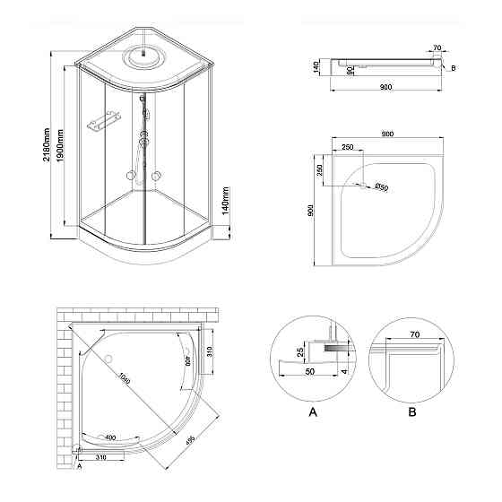 Гідромасажний бокс Lidz Tani SBM90x90.SAT.LOW.FR, скло Frost 4 мм Київ