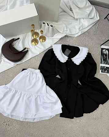 Женское сдержанное платье с белым воротником и подъюбником костюмка + софт Одесса