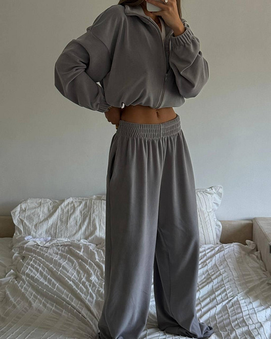 Жіночий теплий оверсайз костюм-двійка: кофта та штани турецький поліс фліс Сірий Одеса - фото 2