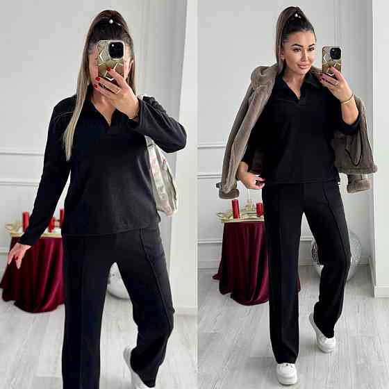 Жіночий базовий в'язаний костюм-двійка з ангори Чорний, 50/52 Одеса