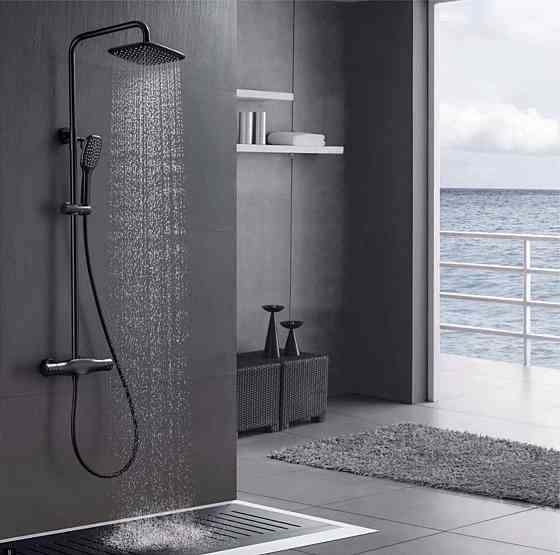 Душевой настенный комплект WanFan, с верхним душем, лейкой, регулируемый держатель ручного душа Черный Каменец-Подольский