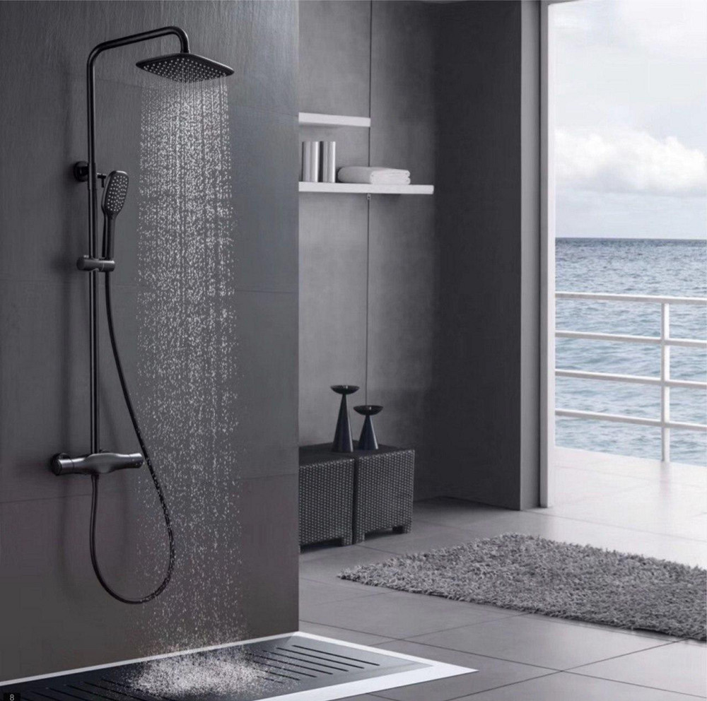 Душовий настінний комплект WanFan, з верхнім душем, лійкою, регульований тримач ручного душу Чорний Кам'янець-Подільський - фото 1