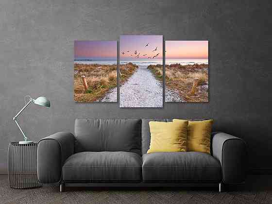 Модульная картина в гостиную / спальню  Пляж з чайками Art-596_3 Киев