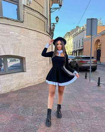 Женское платье в школьном стиле с двойной пышной юбочкой крепдайвинг + коттон Одесса