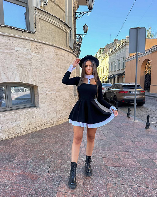 Женское платье в школьном стиле с двойной пышной юбочкой крепдайвинг + коттон Одесса - изображение 4