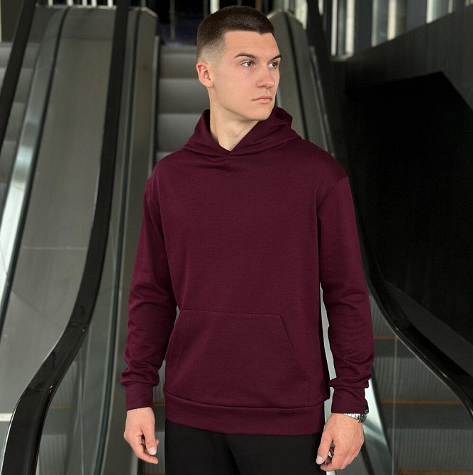 Осіннє чоловіче худі з капюшоном Pobedov 001 (трьохнитка) бордове Київ - фото 1