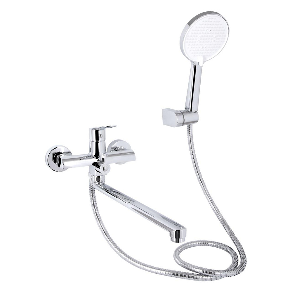 Змішувач для ванни Qtap Evia з довгим поворотним виливом (з душовим гарнітуром) QTEVI260CRM47579 Chrome Київ - фото 1