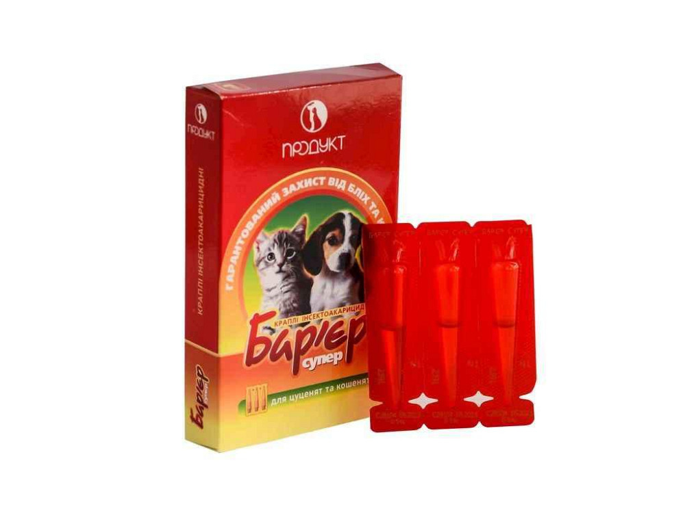 Капли супер инсекто-акарицидные Котята, Щенки Барер 3 ампулы по 0,5мл ТМ Продукт Киев - изображение 1