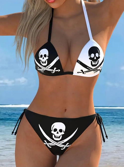 Купальник з черепами роздільний XL чорно-білий Київ - фото 1