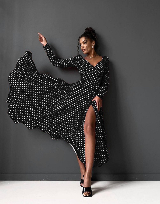 Женское стильное романтическое платье с разрезом софт Одесса - изображение 1