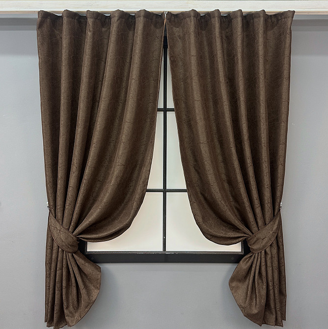 Комплект коротких штор VR-Textil Жакард Viva Marmo № 1783ш Коричневий 130х170 см 2 шт (35-0371) Київ - фото 1