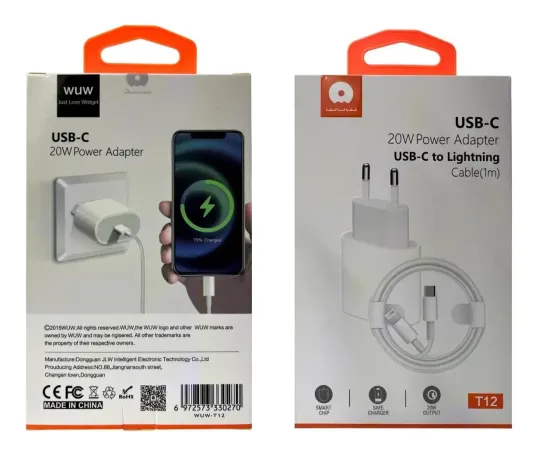 Зарядний пристрій 220В 5В/9В 20Вт з кабелем Type-C - Lightning WUW-T12 для портативних пристроїв Київ